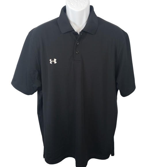 Under Armour Mens Large Polo Shirt Black Loose Fit Golf Athletic Heat Gear /A197 - Picture 1 of 5